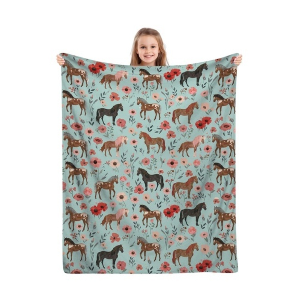 Horse Print Blanket with Floral Design 40x50